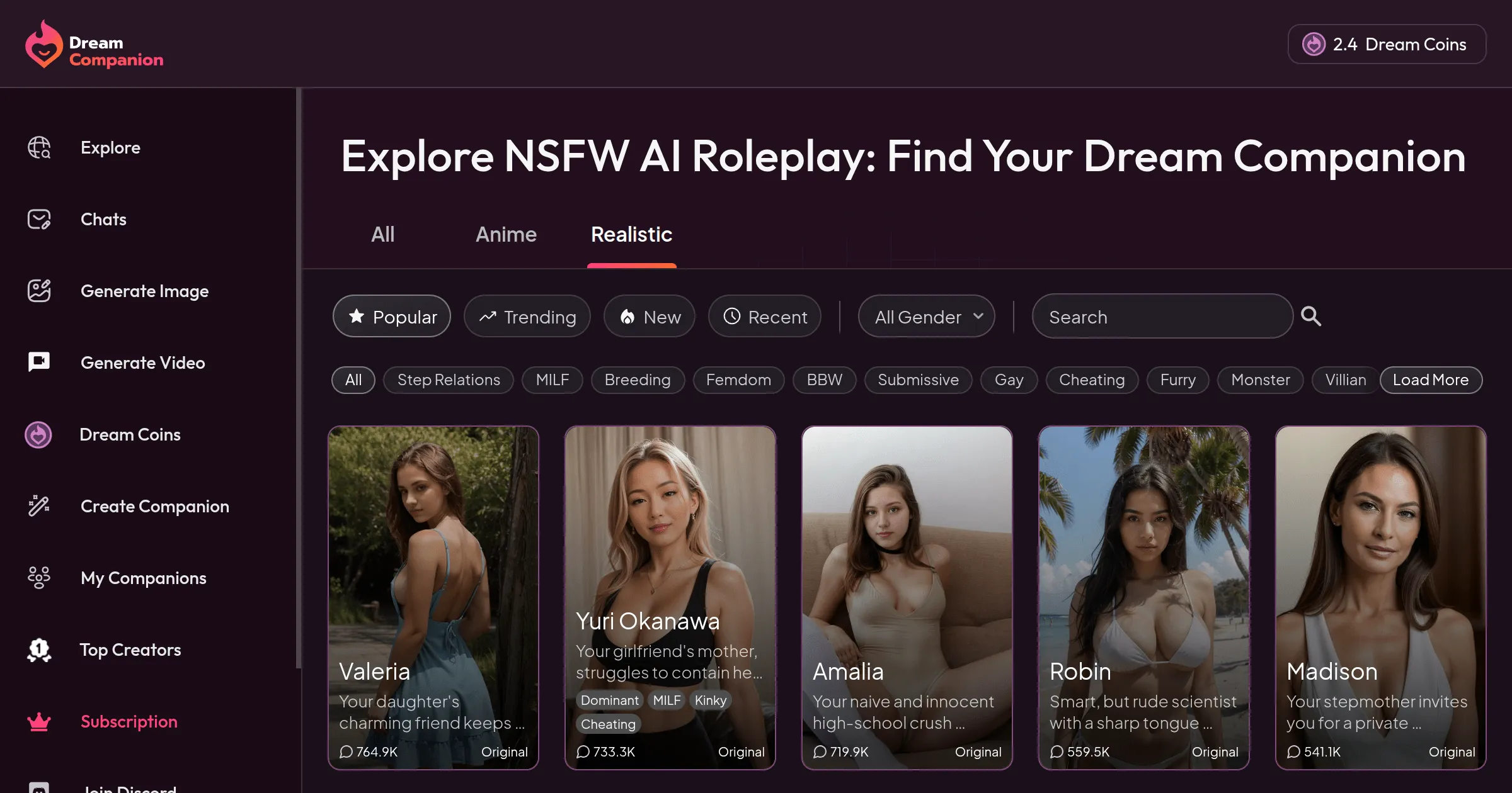 Dream Companion app interface