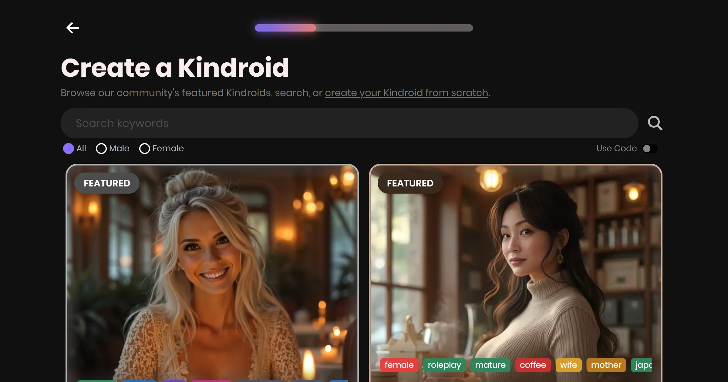 Kindroid app interface