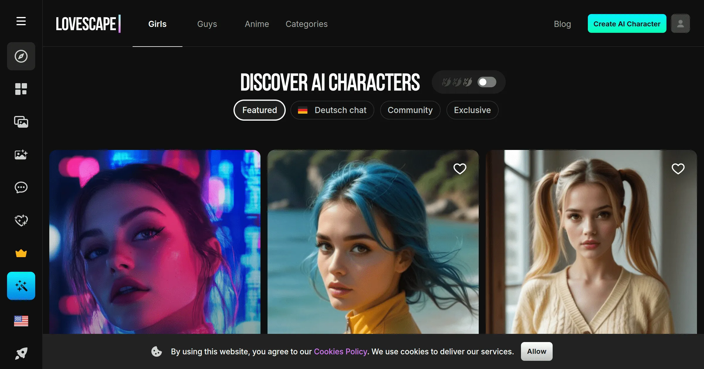 Lovescape app interface