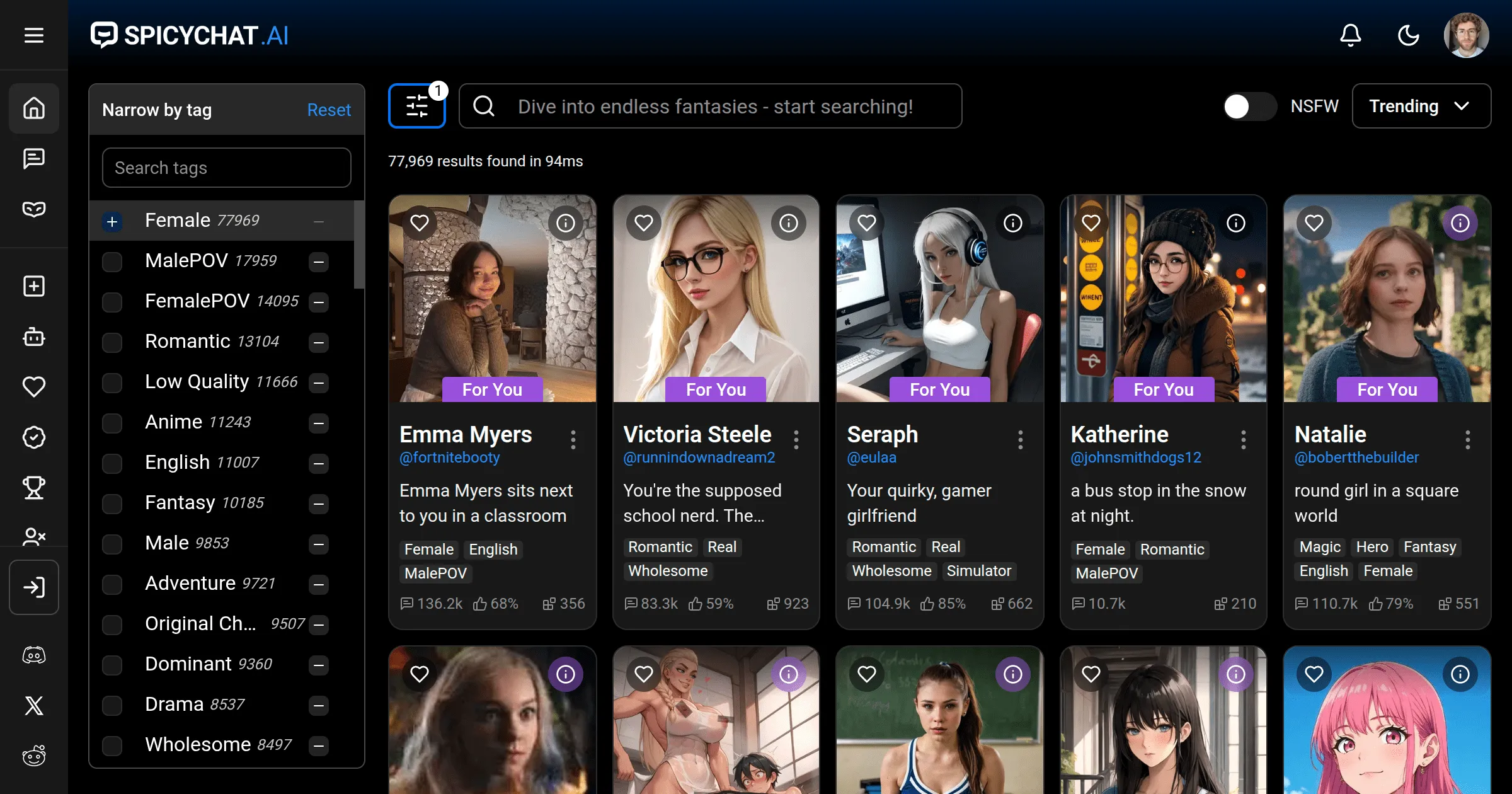 Spicychat AI app interface